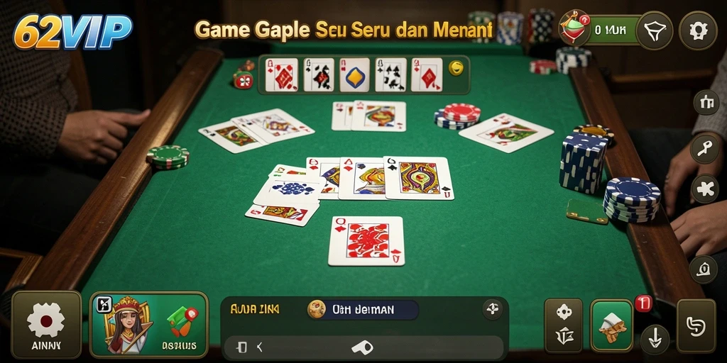 Tampilan gameplay menarik di 62VIP saat bermain Gaple.