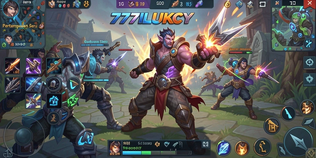 Tangkapan layar aksi seru dalam game MOBA 777LUKCY.