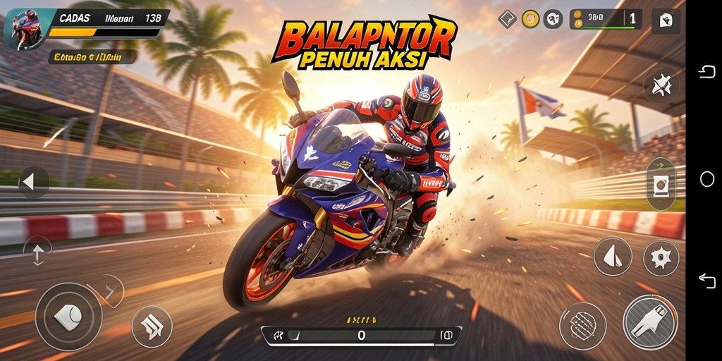 Tangkapan layar gameplay CADAS138 menampilkan aksi balap motor yang menegangkan.