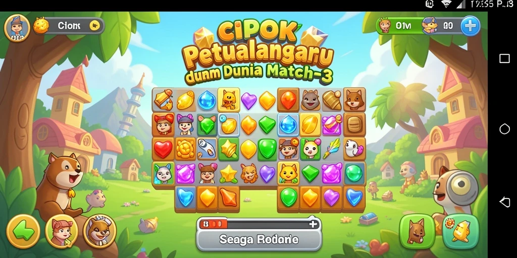 Screenshot gameplay menyenangkan dari CIPOK, permainan Match-3 yang adiktif.