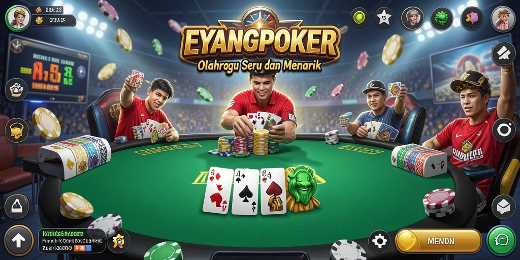 Screenshot utama EYANGPOKER menampilkan aksi seru dari permainan olahraga.