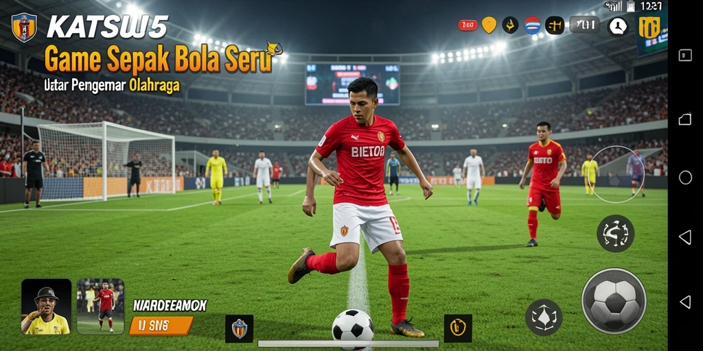 Tampilan gameplay KATSU5 dengan aksi seru di lapangan sepak bola.