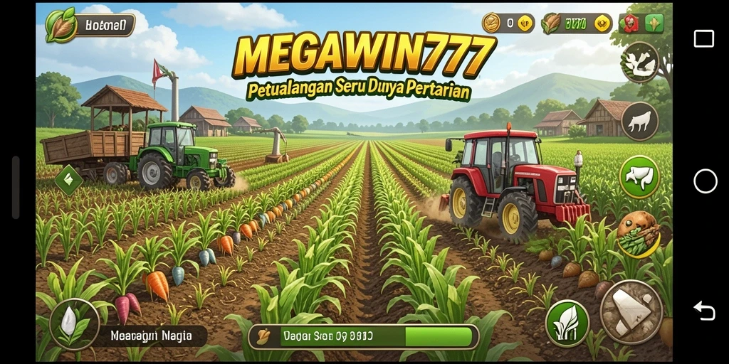 Tampilan gameplay <strong>MEGAWIN777</strong> yang penuh warna dan interaktif dalam dunia pertanian.