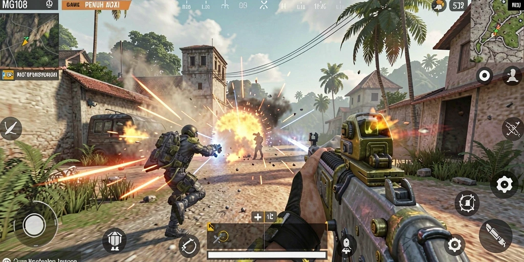 Screenshot menampilkan aksi seru dalam gameplay TPS MG108.