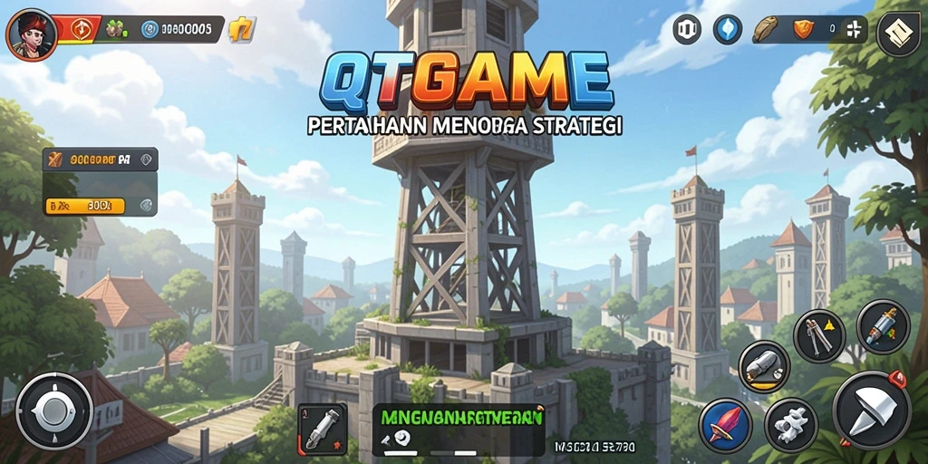 Tampilan gameplay Tower Defense yang menarik pada QTGAME.