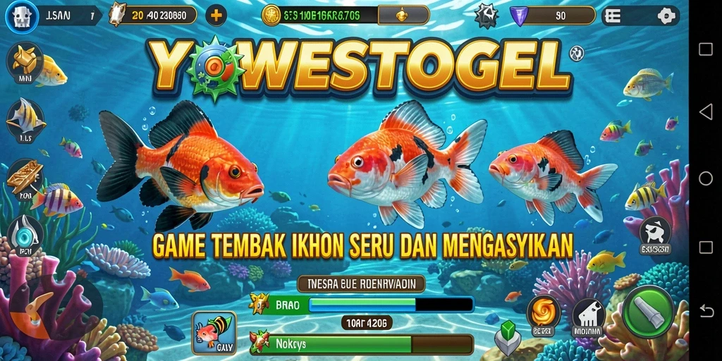Screenshot gameplay YOWESTOGEL menampilkan aksi menembak ikan.